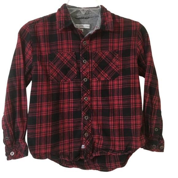 PD & C Red & Black Plaid Button Up Long sleeve Shirt Size 8 Boys - Picture 1 of 3